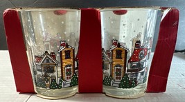 Vtg Christmas Drinking Glasses Village Scene Snow Holiday Barware Libbey USA - $18.69