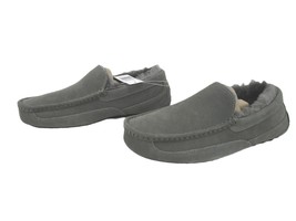 Kirkland Signature Mens Shearling &amp; Suede Gray Moccasin Slippers Soft Plush Wool - £22.01 GBP