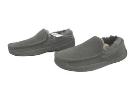 Kirkland Signature Mens Shearling &amp; Suede Gray Moccasin Slippers Soft Plush Wool - £21.59 GBP