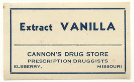 1 Antique Pharmacy Label EXTRACT VANILLA Cannon&#39;s Drug Store Elsberry Mi... - £18.07 GBP