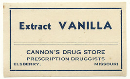 1 Antique Pharmacy Label EXTRACT VANILLA Cannon&#39;s Drug Store Elsberry Missouri - $19.68