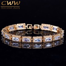 Top Quality Square Cubic Zirconia Stones Sparkling Yellow Gold Color Wrap Bracel - £15.81 GBP