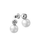 18Carat White Gold &amp; Akoya White Cultured Pearl &amp; Diamond Set Pair Drop ... - $946.37