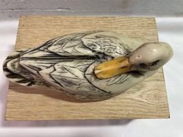 Stone or Resin Vintage Carved Duck Shaped Trinket Box Dragonfly Interior READ - £15.46 GBP