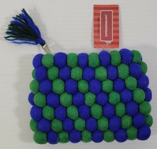 I) Expressions NYC Wristlet Mini Clutch Blue And Green Wool Balls Handmade Nepal - £15.56 GBP