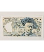 1986 France 50 Franc Banknote / Almost Uncirculated (AU) / De La Tour / ... - $966.36 MXN