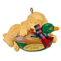 Vintage 1998 AGC Christmas Ornament Puppy with Duck Resin 2.5 x 1.75&quot; - £8.51 GBP