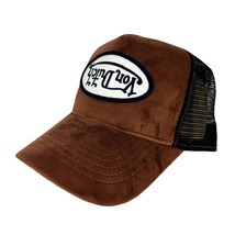 Von Dutch Trucker Hat Brown Velvet Embroidered Upside Down Patch Snapback Cap - £59.63 GBP