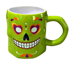 Day of the Dead Sugar Skull Coffee Mug Green Ceramic Cup Halloween DOD 14 OZ NEW - £6.07 GBP