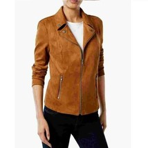 Style &amp; Co Womens S Saddle Brown Faux Suede Motorcycle Jacket RETAG BF71 - $641.96 MXN