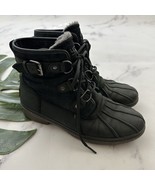 Ugg Womens Cecile Duck Boots Size 8.5 Black Leather Suede Lace Up Flat - $59.56 CAD