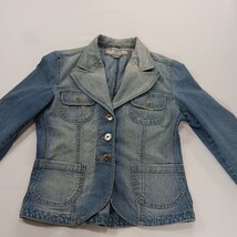 YMI RN#104369 Women's Blue Distressed Denim Jacket Pockets Size Medium image 15