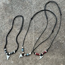 Adjustable Length Beaded Shark Tooth Surfer Choker Necklace on Cord - £11.89 GBP