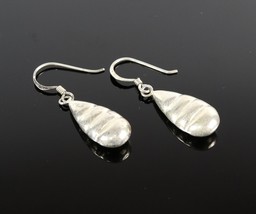 Vintage .925 Sterling Silver Serrated Teardrop Hallow Hook Back Earrings 3.2g - £9.58 GBP