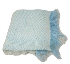 Vintage Up Scale Baby Infant Blue White Woven Pattern Security Blanket 36&quot; X 36&quot; - £29.52 GBP
