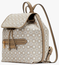 Kate Spade Flower Monogram Mia Flap Backpack NWT Taupe White $348 Retail FS - £120.69 GBP