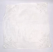 Vintage White Linen Handkerchief Hankie Embroidered Wedding 13&quot; x 13&quot; - $541.02 MXN