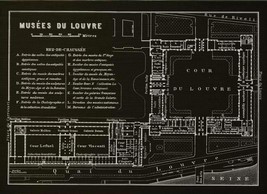 Wall Art Print At the Louvre Blueprint 65x47 47x65 Black Linen Unframed - £563.44 GBP