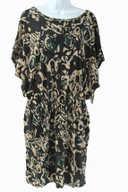 Women&#39;s Dress Rachel Roy Short Sleeve Printed Dress Sz M Black/tan/green - $471.03 MXN