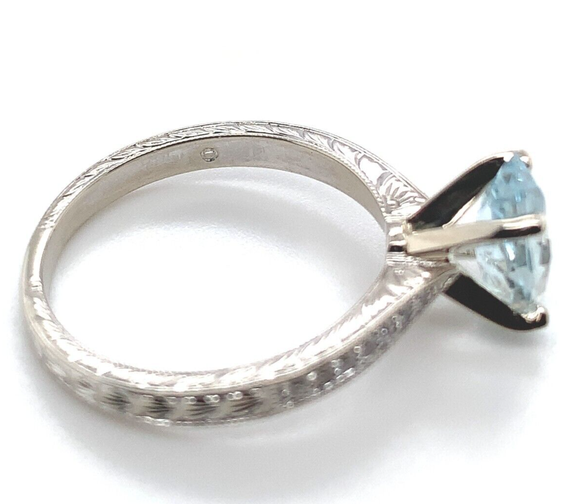 14k Gold Ring w/ Specialty Cut Genuine Natural Aquamarine Hand Engraved (#J6547) Item image 6