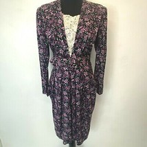 Vintage Karin Stevens Dress size 6P Purple Floral Lace Cottagecore Belted DS3 - £15.68 GBP