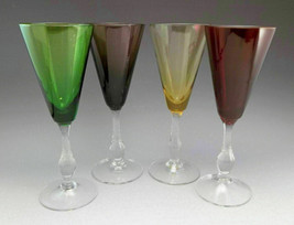 Wine Glasses Goblets Red Green Purple Yellow Bar Liquor Wine Lot 4 Glass - $11.88