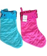 Two (2) Holiday ~ Christmas ~ Sequined Stockings ~  Quilted ~ PINK/BLUE - $18.70