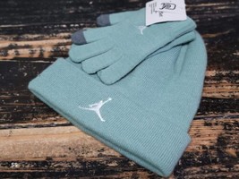 Jordan 2-Piece Beanie Hat/Gloves Taupe Green Jumpman Winter Gear Kid Boy... - £25.73 GBP