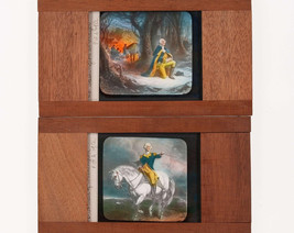 c1890 Wood Glass Magic Lantern Slides Washington at prayer and a portrait of Geo - £58.55 GBP