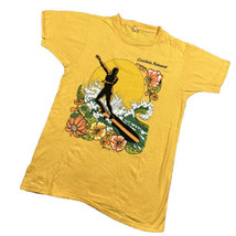 Vintage 80s Derby Tropical Surf T Shirt Medium Floral Waves Yellow Singl... - $34.64