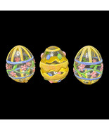 3 Vintage Hand-painted 3&quot; Hollow Clear Art Glass Easter Egg Floral Flowe... - $28.05