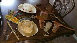 VTG Lot Texas Ranger toy holsters spur belt pouch Indian headdress bullets hats - £99.99 GBP