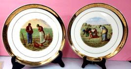 The Angelus The Gleaners Jean Francois Millet Fine China 22 Kt Gold Plates Pair - £39.86 GBP