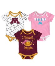 Baby Girl Size 0-3 Months Minnesota Golden Gophers Heart Fan 3 Pack Bodysuit Set - £12.45 GBP