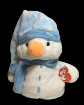 Ty Pluffies Windchill Snowman Beanbag White Blue Plush Stuffed Tylux Toy TAGS 8" - $24.95