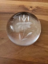Princess House Round Paperweight Glass Lead Crystal Etched Floral 3.5&quot; France  - £28.39 GBP