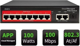 10 Port Managed PoE Switch 8 PoE Ports 120W 2 Gigabit Uplink Ports 1 1.25G SFP P - £74.28 GBP