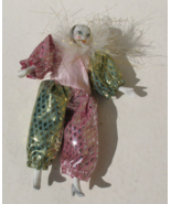 VTG PORCELAIN MIME CLOWN JESTER HARLEQUIN DOLL FIGURINE POSABLE 7&quot; Sparkles - £9.76 GBP