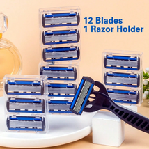 Manual Safety Razor with Replaceable Shaver Head - 1 Handle + 12 Blades, 6-Layer - £8.96 GBP