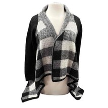 Pink Rose Cardigan Sweater Women S Black White Plaid Open Front Asymmetr... - $30.40