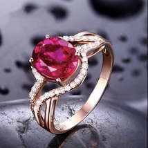 14K Rose Gold Plated Adjustable Birthstone Red Crystal Ruby Ring for Women - £9.66 GBP