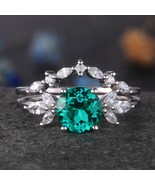 Emerald Engagement Ring White Gold Art Deco Stacking Matching Band Vinta... - £564.10 GBP