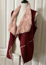 Davi &amp; Dani Faux Suede Vest Sz M Open Front Collared Soft Sherpa Lining - $17.88