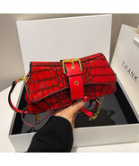 Red Shoulder Bag With Crocodile Pattern Women&#39;s Crossbody Bag - £39.31 GBP