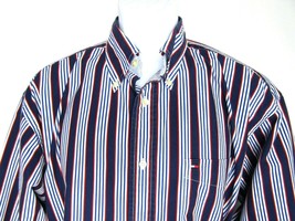 Tommy Hilfiger Red White Blue Striped Long Sleeve Button Down Shirt Men&#39;s Large - £14.76 GBP