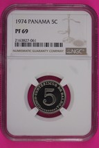 Top Pop 1974 Panama PF 69 Proof  5 Centesimos NGC Graded Authentic Slab 855 - $88.84