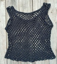 Summer Tunic Tops Fish Net Black L Women&#39;s Handmade Crochet Over Swimsuit Wear - £28.77 GBP