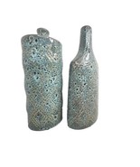 2 Pottery Vases Speckled Glaze Turquoise Gold 10 in, 10.5 in Asymmetrical - £14.12 GBP