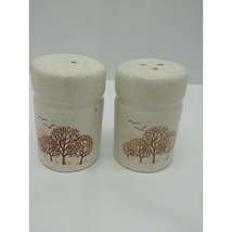 Vintage Off White With Fall Tree Design 3.5&quot; Salt &amp; Pepper Shakers - $5.93