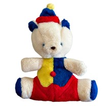 VTG White Teddy Bear Clown Carnival Style Stuffed Plush Primary Colors 19 Inch - £19.19 GBP